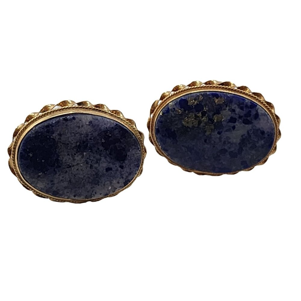 Vintage 70s 14kt Custom Made Lapis or Sodalite Cufflinks (A4415)